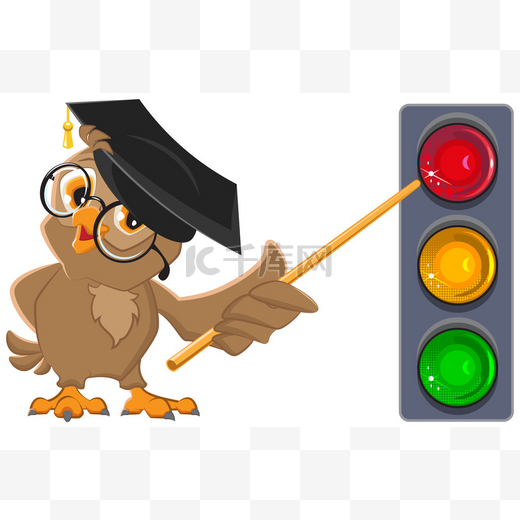 猫头鹰老师灯显示指针。交通灯教育图片
