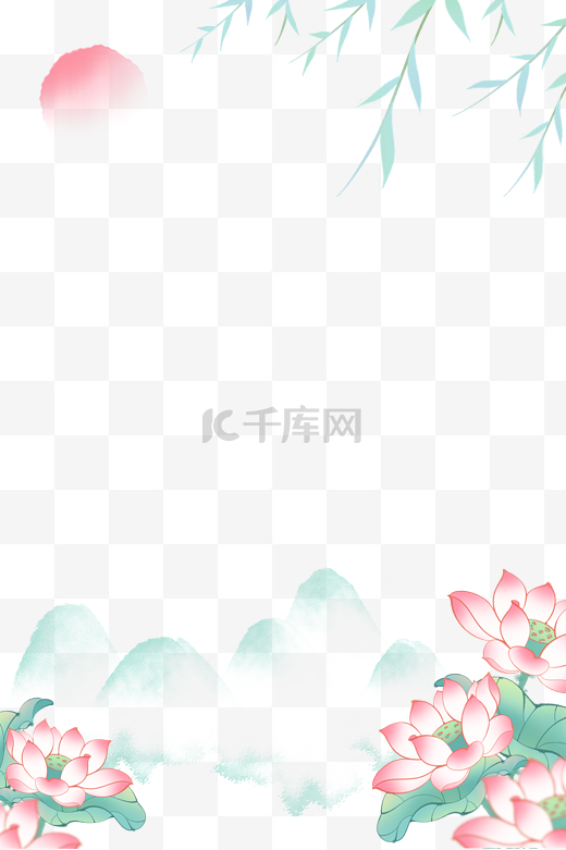 中国风淡雅荷花花卉植物国风装饰背景边框图片
