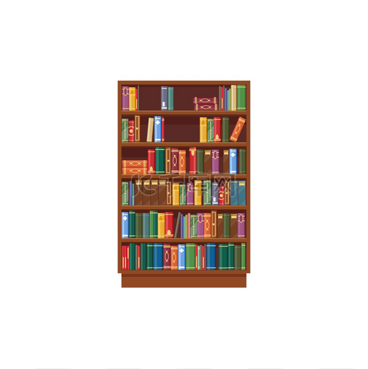 书架矢量图标图书馆里有书的卡通书架白色背景下书架上有五颜六色的书脊的木制书店文献档案符号书架矢量图标图书馆中的书架图片