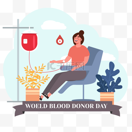 躺椅上抽血的女士世界献血日插画图片