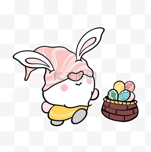 跑向彩蛋的复活节可爱卡通兔子图片