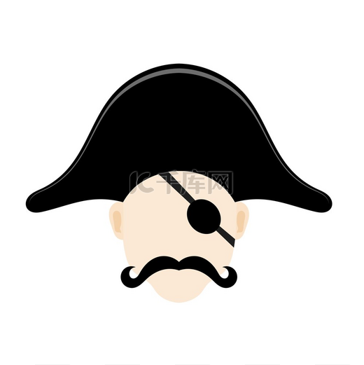 海盗头的矢量图解是一顶带眼罩和小胡子的三角帽。图片