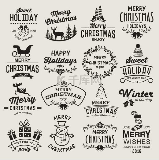 圣诞节的设计元素、 标志、 徽章、 标签、 图标、 装饰和对象设置.图片