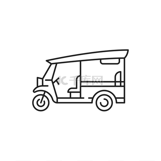 泰国传统嘟嘟车孤立的细线图标在泰国普吉岛和曼谷很受欢迎的交通工具三轮汽车或自行车著名的复古三轮车沙滩车传统的泰国嘟嘟三轮车沙滩车图片