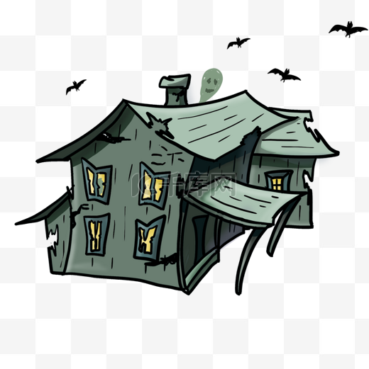鬼屋卡通绿色房子图片