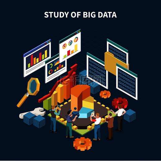 等距大数据分析组合与大数据和统计孤立元素矢量图的研究图片