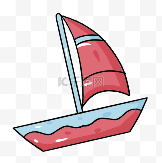 红色手绘卡通帆船图片