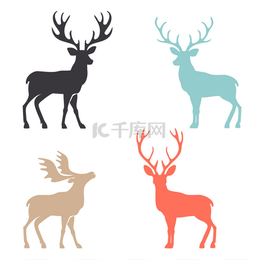 剪影鹿与巨大鹿角动物矢量图.图片