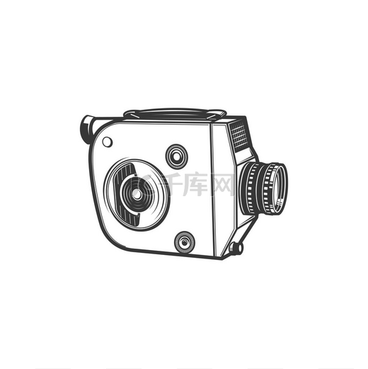 复古投影仪老式摄像机隔离摄像头单色图标矢量专业老式摄影相机老式电影摄像镜头记录器电影摄影机电影制作设备老式摄像头电影放映机隔离摄像头图片