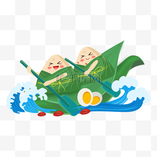 端午节划船粽子矢量图图片