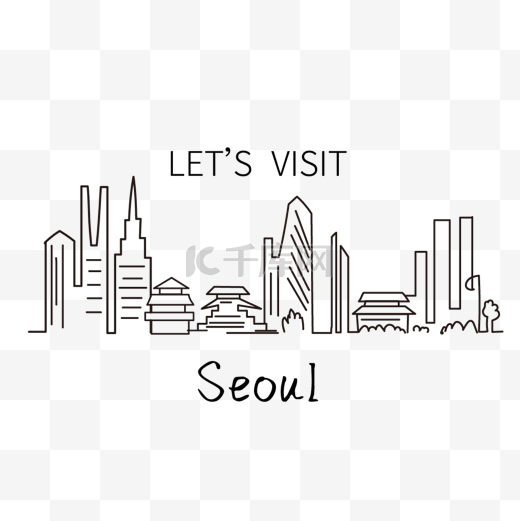 韩国首尔城市天际线线条旅游地点图片