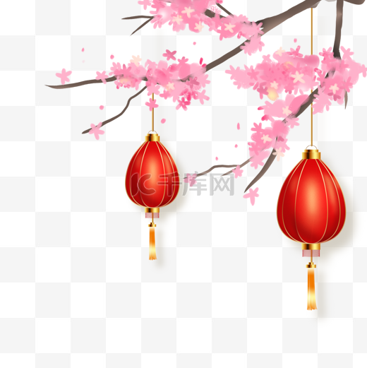 日本新年樱花灯笼吊饰边框图片