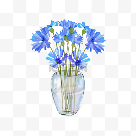 花瓶里的水彩花卉车矢菊图片