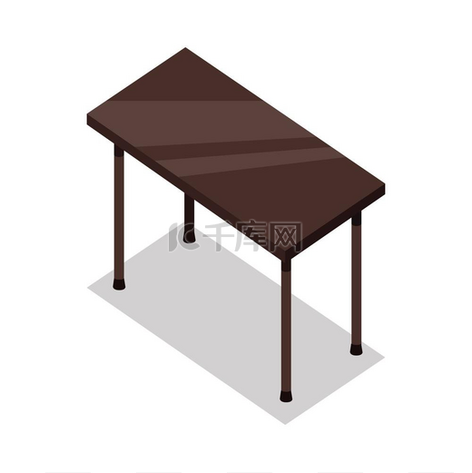 等轴测平面木桌等轴测木桌平面有阴影一张经典的棕色木桌的插图空的木质台面表格图标白色背景上的孤立矢量插图图片