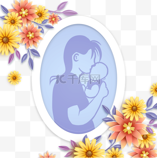 母亲节花卉椭圆相框剪影图片
