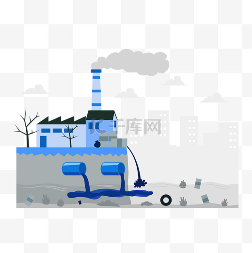 工厂污水排放水污染插画图片