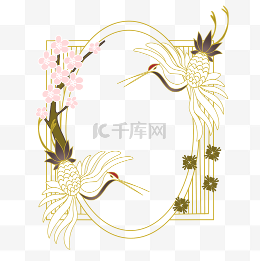 日本传统仙鹤樱花花卉边框图片