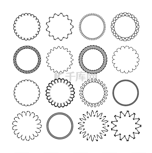 装饰圆形边框复古图案装饰圆形框架黑色多圆框矢量隔离白色背景装饰圆形边框复古图案装饰圆形框架黑色多圆圈框架套装图片