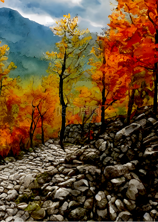山里的秋色水墨图片
