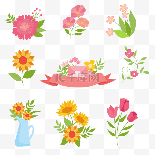 春天花卉植物贴纸图片