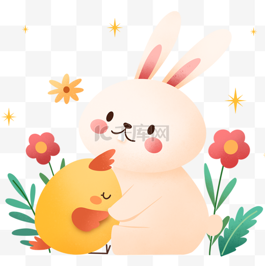 复活节卡通温馨兔子和小鸡图片