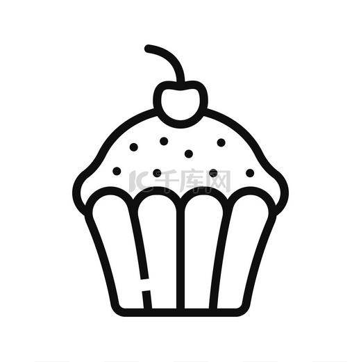 松饼烘焙食品隔离轮廓图标新鲜甜点巧克力纸杯蛋糕上面是浆果香草糖霜纸杯蛋糕的线条艺术标志烘焙食品奶油松饼生日零食带有樱桃和糖霜轮廓的纸杯蛋糕烘焙标志图片