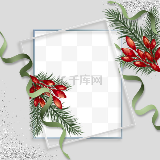可爱红绿植物花朵圣诞冬季植物边框图片