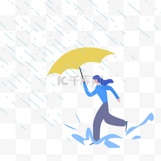 暴雨拿雨伞奔跑女孩图片