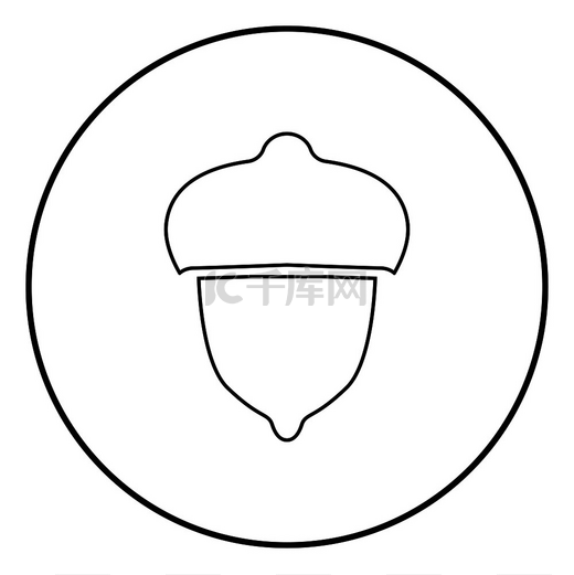 橡子树坚果图标黑色轮廓矢量插图圆形平面风格简单图像图片
