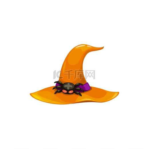 卡通女巫帽矢量图标橙色魔术师头饰可怕的蜘蛛背上有十字架作为扣梦幻般的万圣节服装白色背景上的巫师帽卡通女巫帽子矢量图标巫师橙色帽子图片