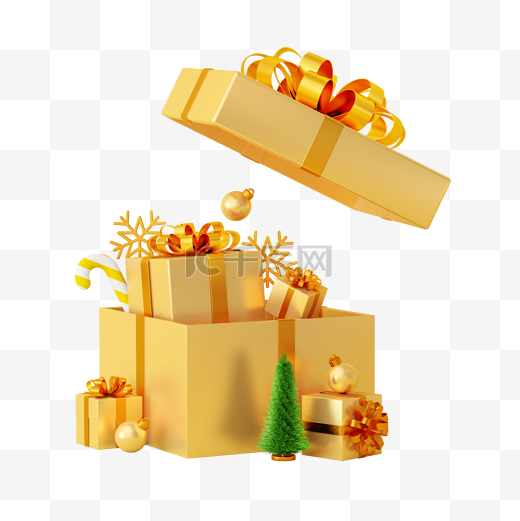 金色C4D立体圣诞圣诞节礼包礼盒图片