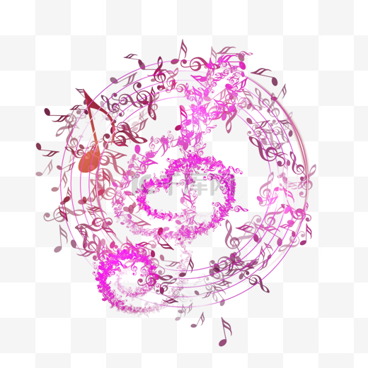 紫色喷溅爱心圆形五线谱音乐符号彩色元素图片