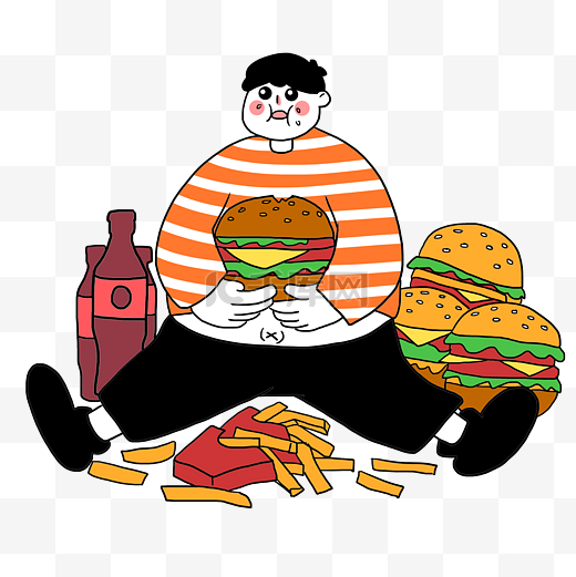 抱着汉堡的胖男孩图片