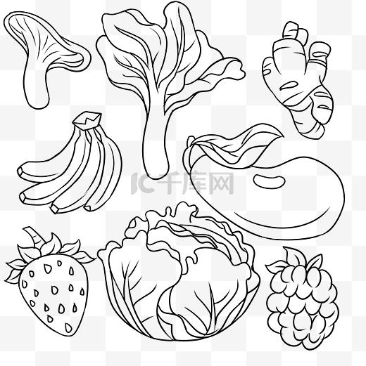 线描秋季水果蔬菜图片