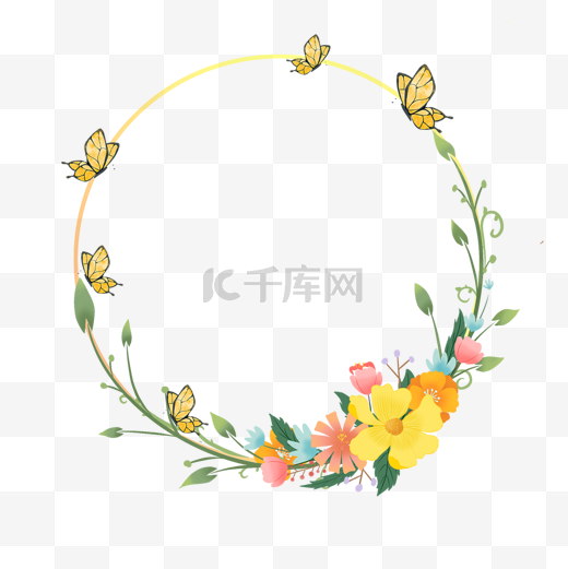 花卉边框蝴蝶水彩风格图片