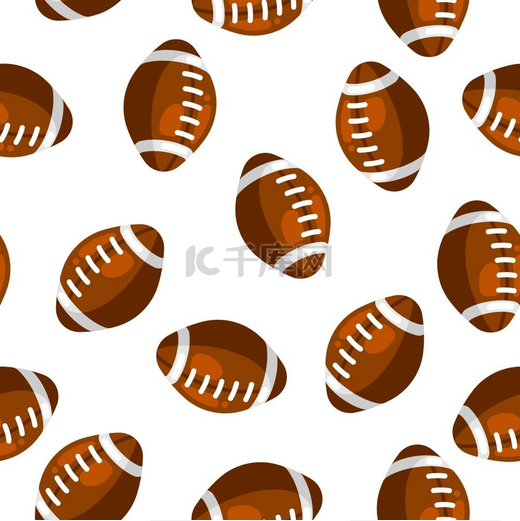 与平面样式的棕色橄榄球球的无缝模式。图片