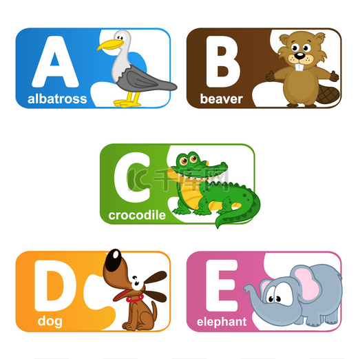 贴纸字母动物从 A 到 E图片