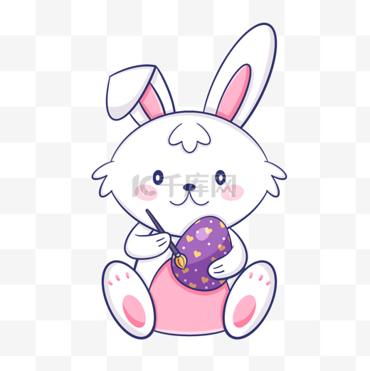 正在涂鸦紫色彩蛋的复活节卡通可爱兔子图片