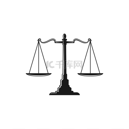 双平衡秤隔离图标在装饰架上的正义天平地米斯尺度孤立的正义双重平衡标志图片