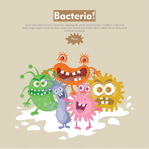 细菌平面卡通矢量网页横幅细菌网页横幅一群有趣的彩色微生物卡通人物矢量插图微笑和可怕的病毒病原体细胞细菌寄生虫用于医学卫生科学网页设计图片