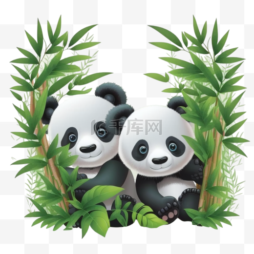 两只可爱的熊猫在竹林里图片