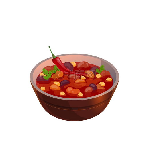 豆汤墨西哥菜配番茄酱辣椒和蔬菜的独立碗矢量传统素食逼真的热第一道菜肉和蔬菜的麻辣汤豆角番茄酱蔬菜汤图片