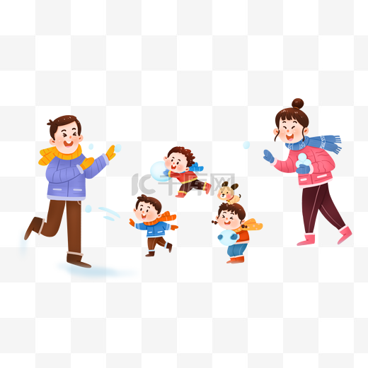 彩色玩雪的家庭图片