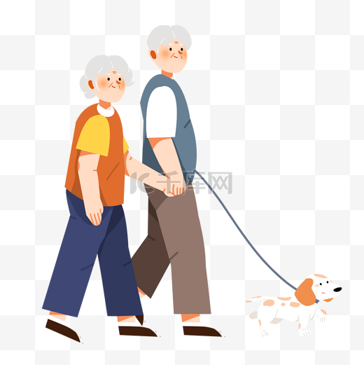老年人运动锻炼老年遛狗生活图片