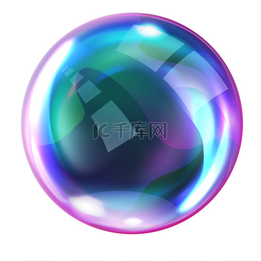 肥皂泡，彩虹色的逼真透明空气球，反射和高光在白色背景上隔离，矢量图解。图片