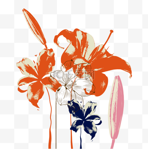 花卉抽象橙色花朵线稿装饰图片