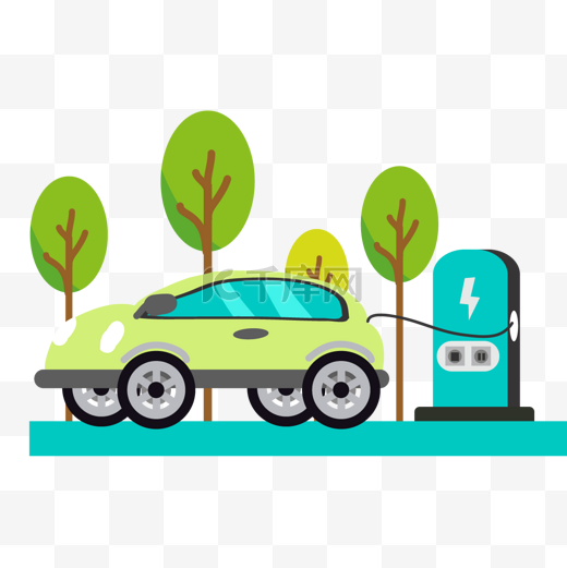 电动汽车概念插画道路旁的充电桩图片