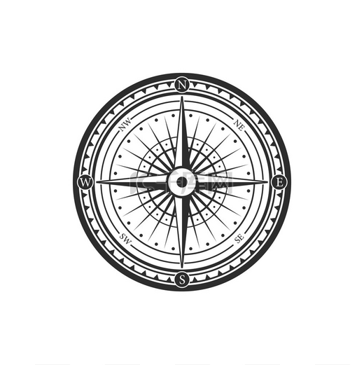 古老的导航罗盘纹章图标矢量风玫瑰象征海上和海员旅程的航海罗盘船帆导航器方向箭头指向东方西方或北方和南方玫瑰风航海罗盘导航仪图片