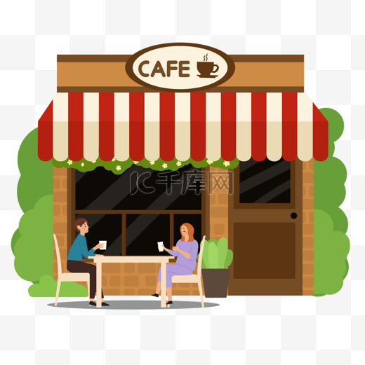 咖啡馆扁平风格户外餐厅喝咖啡图片
