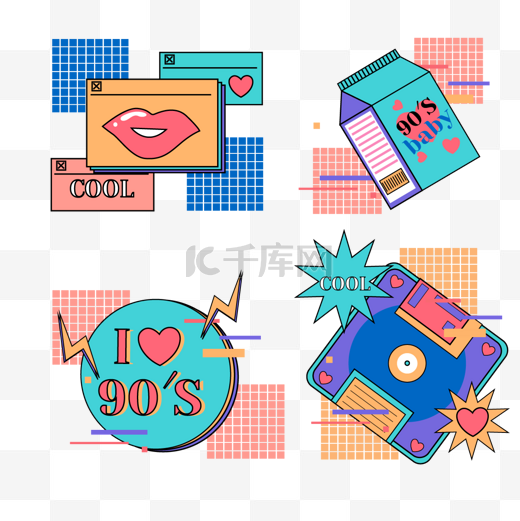 90年代风格徽章怀旧波普风格音乐标签图片